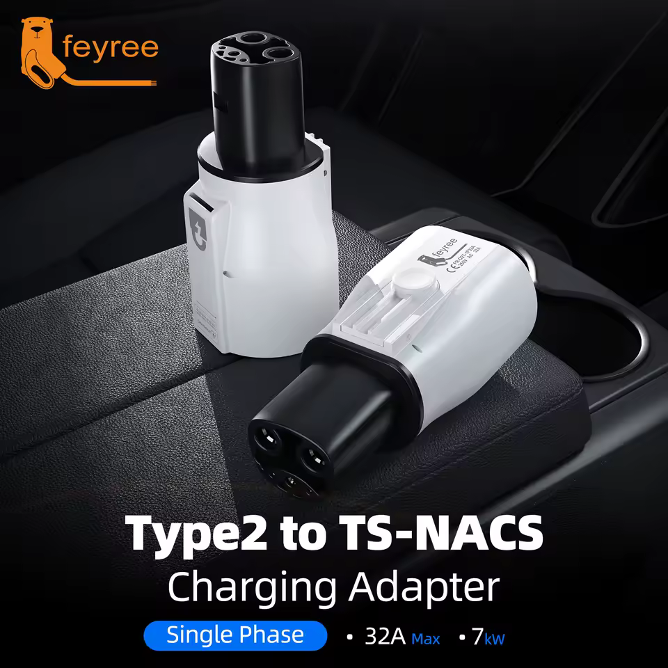 Feyree 32A 7 kW Type 2 to NACS Adapter, Single-Phase AC